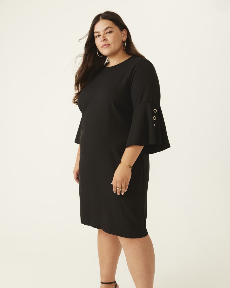 Front of plus size Megyn Bell-Sleeve Shift Dress by CARMEN MARC VALVO | Dia&Co | dia_product_style_image_id:177657